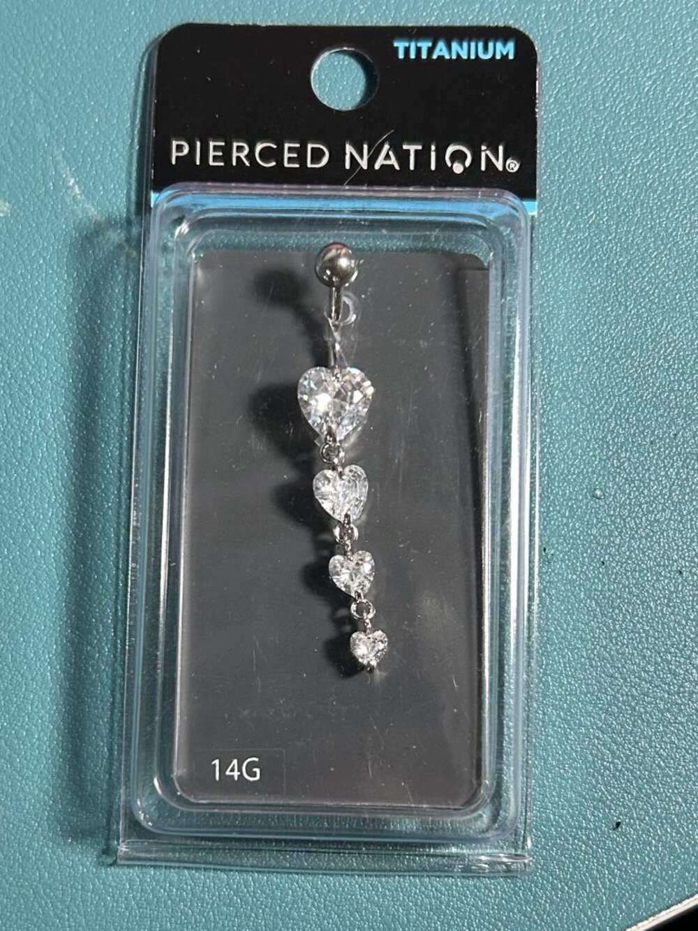 Pierced Nation Titanium 14G 4-Tier CZ Heart Dangle Belly Button Ring NWT
